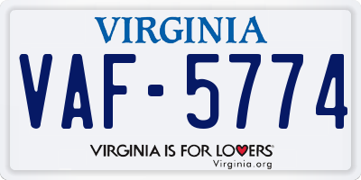VA license plate VAF5774