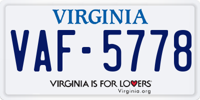 VA license plate VAF5778