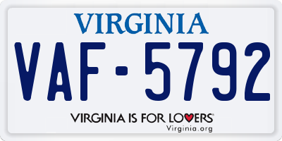VA license plate VAF5792