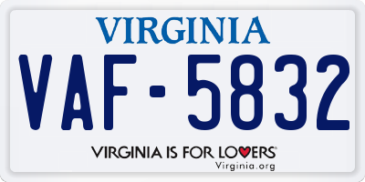 VA license plate VAF5832