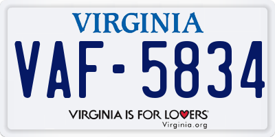 VA license plate VAF5834