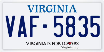 VA license plate VAF5835