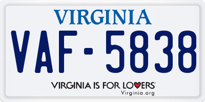 VA license plate VAF5838