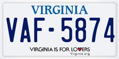 VA license plate VAF5874