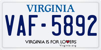 VA license plate VAF5892