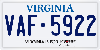VA license plate VAF5922
