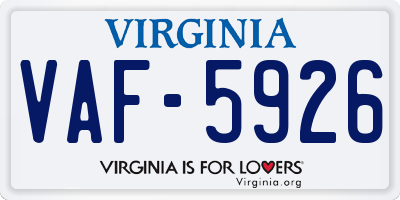 VA license plate VAF5926