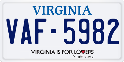 VA license plate VAF5982