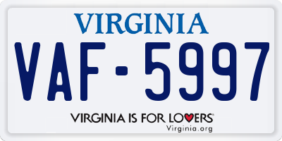 VA license plate VAF5997