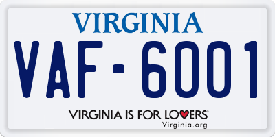 VA license plate VAF6001