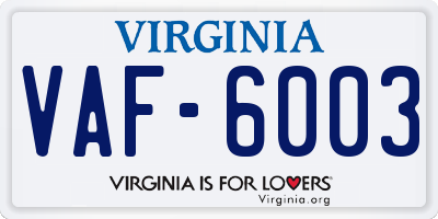 VA license plate VAF6003