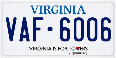 VA license plate VAF6006