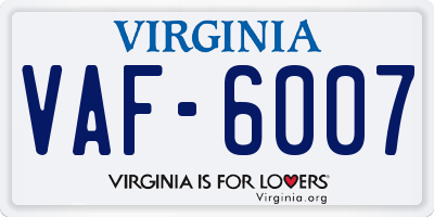 VA license plate VAF6007