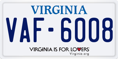 VA license plate VAF6008