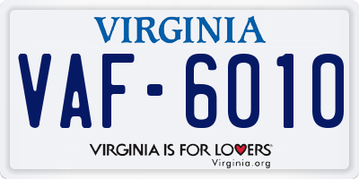 VA license plate VAF6010