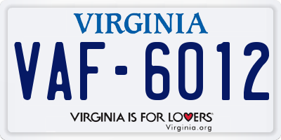 VA license plate VAF6012