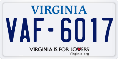 VA license plate VAF6017