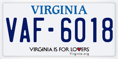 VA license plate VAF6018