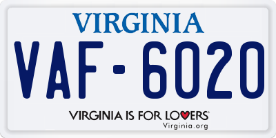 VA license plate VAF6020