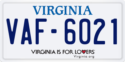 VA license plate VAF6021