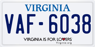 VA license plate VAF6038