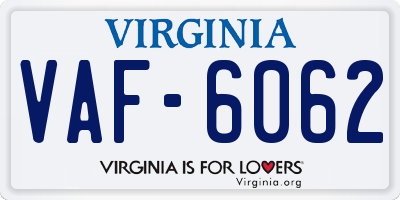 VA license plate VAF6062