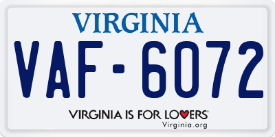 VA license plate VAF6072