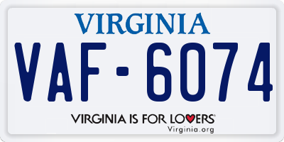VA license plate VAF6074