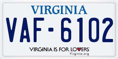 VA license plate VAF6102