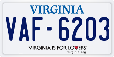VA license plate VAF6203