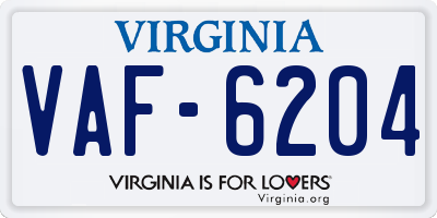 VA license plate VAF6204