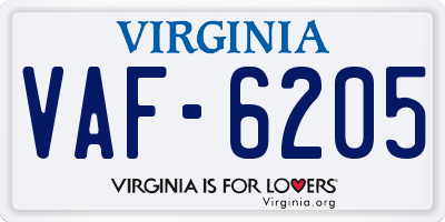 VA license plate VAF6205