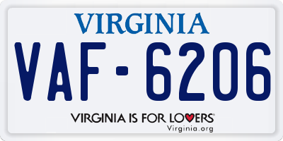 VA license plate VAF6206