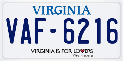 VA license plate VAF6216