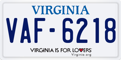 VA license plate VAF6218