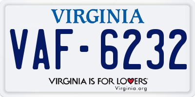 VA license plate VAF6232