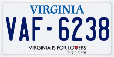 VA license plate VAF6238