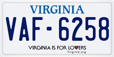 VA license plate VAF6258