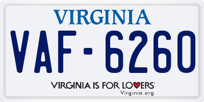 VA license plate VAF6260