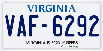VA license plate VAF6292