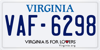 VA license plate VAF6298