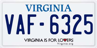 VA license plate VAF6325