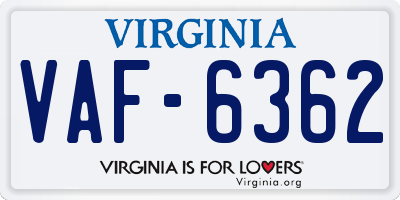 VA license plate VAF6362