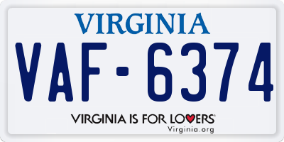 VA license plate VAF6374