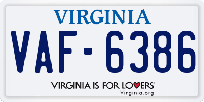 VA license plate VAF6386