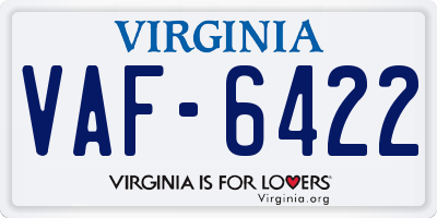 VA license plate VAF6422