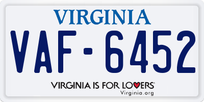 VA license plate VAF6452