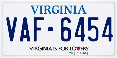 VA license plate VAF6454