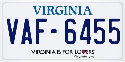 VA license plate VAF6455
