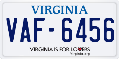 VA license plate VAF6456